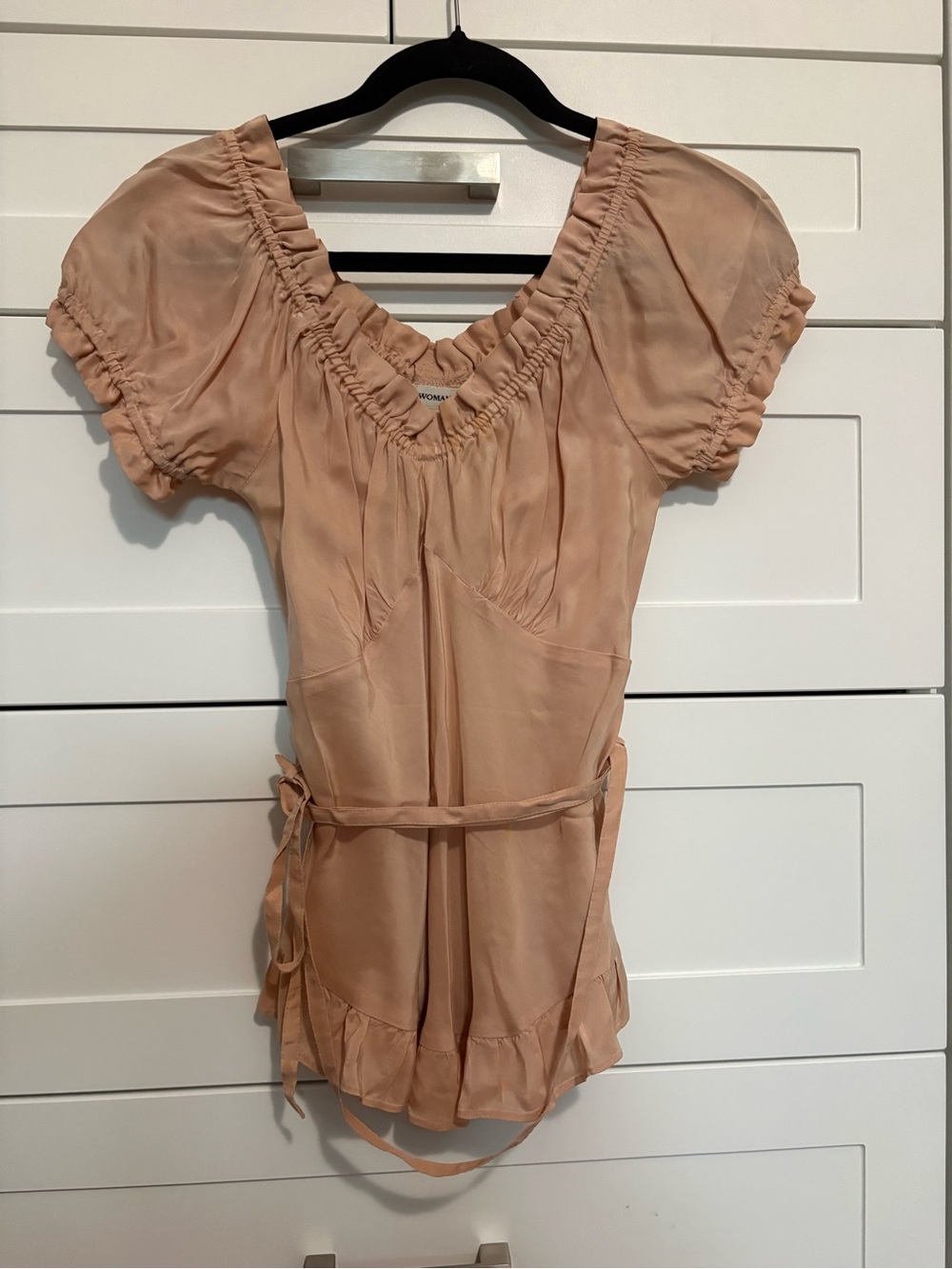 Zara Peach Ruffle-Trim Tie-Waist blouse, size - M